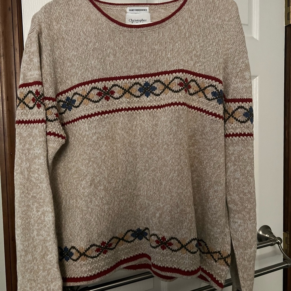 Christopher & Banks Cream and Red Crew Neck Sweater Nordic Design